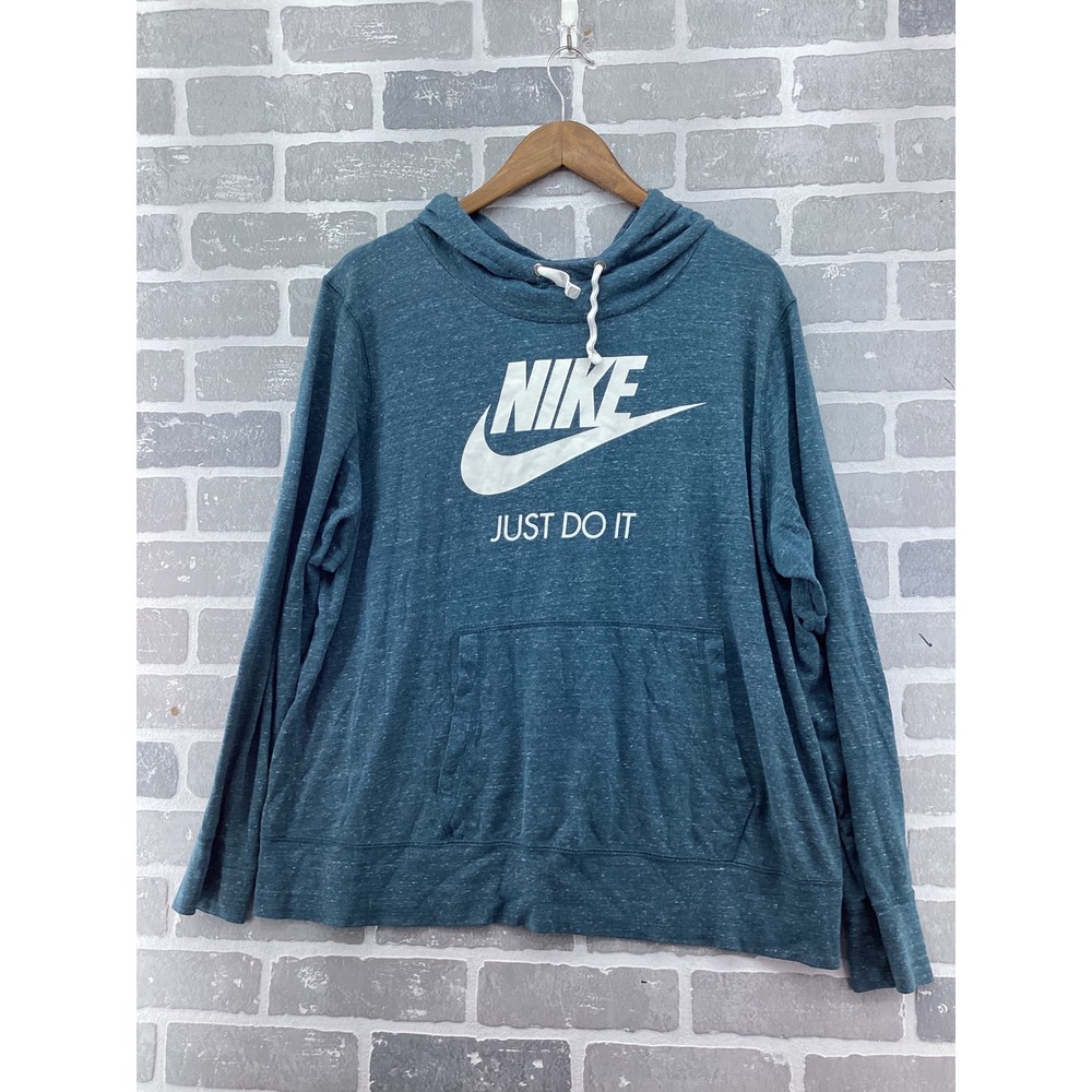 Nike Sportswear Gym Vintage Hoodie Womens 2X Teal Blue Heather Pullover Logo